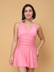 CUKOO Padded Pink Ruched Skirted Swimwear