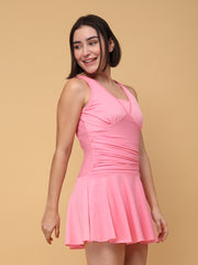 CUKOO Padded Pink Ruched Skirted Swimwear