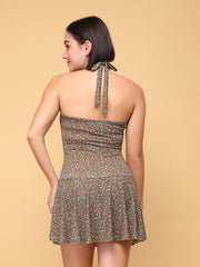 CUKOO Padded brown Halter Neck Swimwear