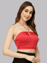 CUKOO Padded Red Halter Neck Swim Top