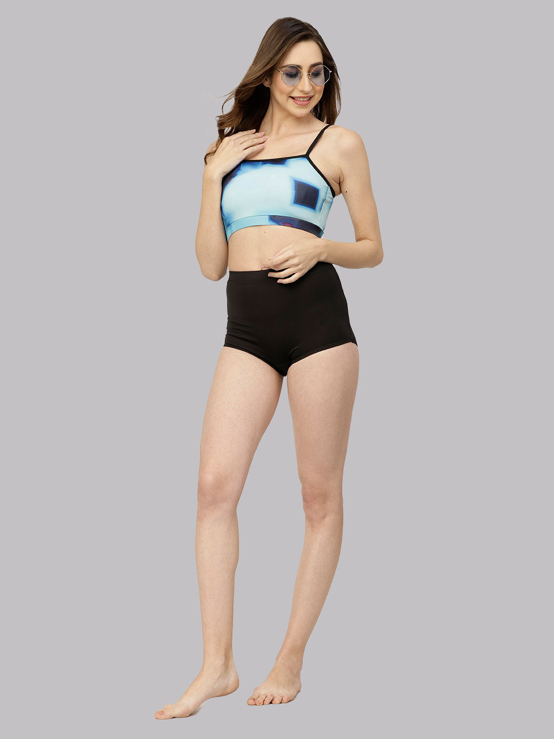 CUKOO Padded Printed Blue Swim Top