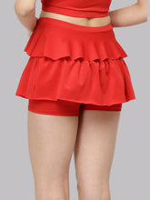 CUKOO Red Solid Frill Swim Bottom for Women