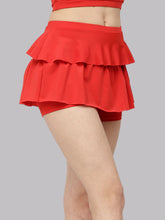 CUKOO Red Solid Frill Swim Bottom for Women