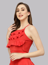CUKOO Padded Red Frill Swim Top