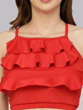 CUKOO Padded Red Frill Swim Top
