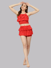 CUKOO Padded Red Frill Swim Top