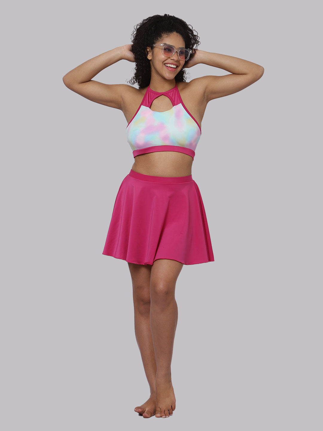 CUKOO Padded Pink Halter Neck Swim Top