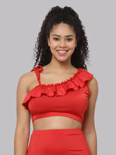 CUKOO Padded Red Frill Swim Top