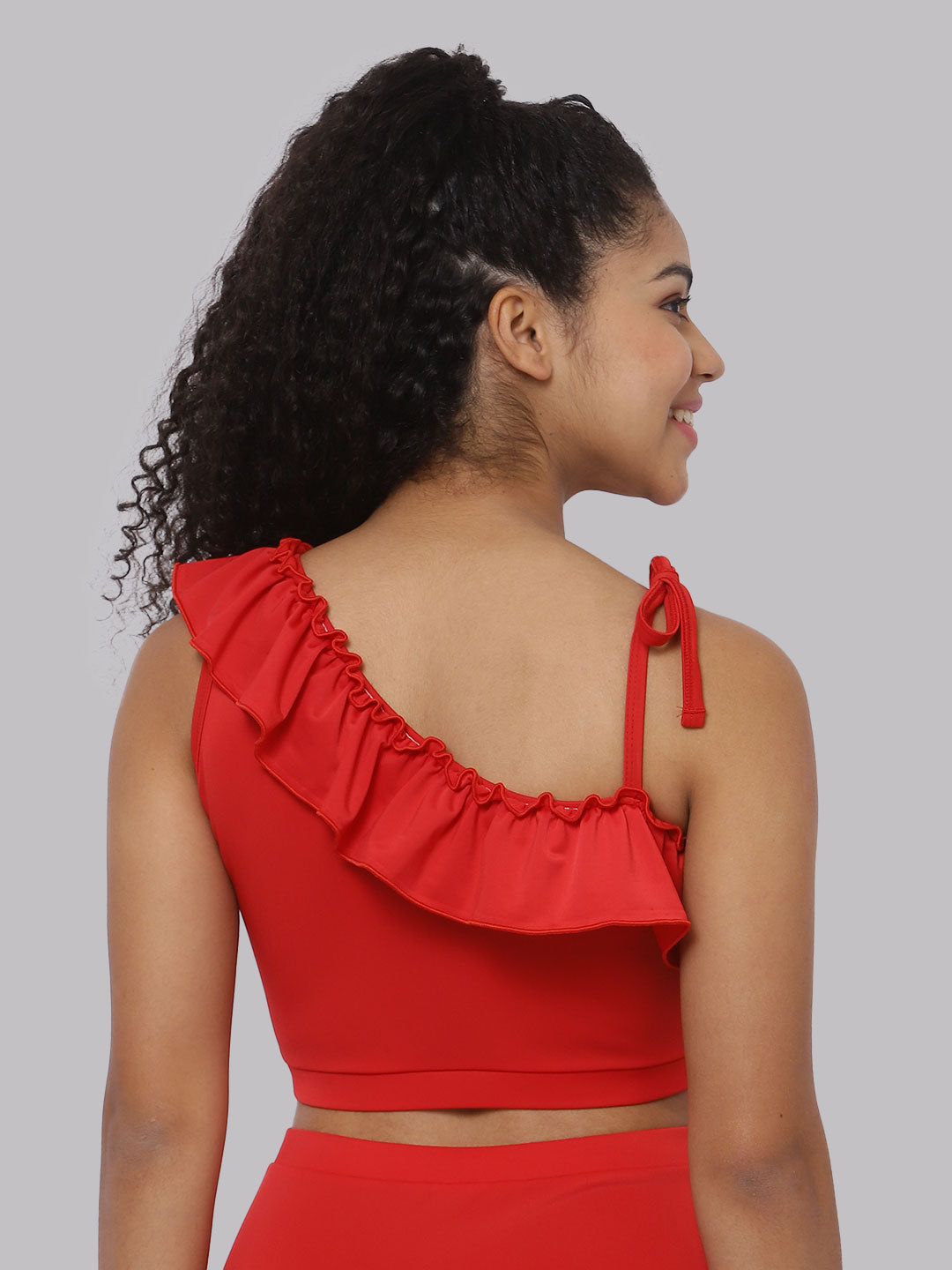 CUKOO Padded Red Frill Swim Top
