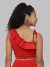 CUKOO Padded Red Frill Swim Top