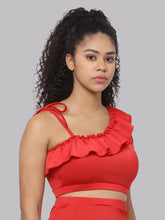 CUKOO Padded Red Frill Swim Top