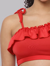 CUKOO Padded Red Frill Swim Top