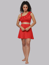 CUKOO Padded Red Frill Swim Top
