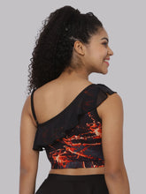 CUKOO Padded Black Printed Frill Swim Top