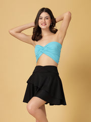 Cukoo Non-Padded Blue Swim top and Black Swim Skirt