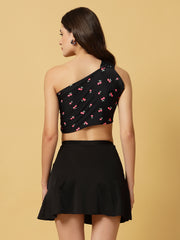 Cukoo Non-Padded Black Printed Swim top and Swim Skirt