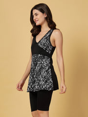 CUKOO Padded white-Black Printed Swimsuit