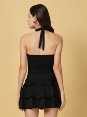 CUKOO Black Ruffle Skirted SwimWear