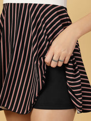 CUKOO White n Black Stripe Half Sleeve Skirted swimwear