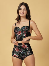 Padded Black-Red Floral Print 3 pc Swim Set