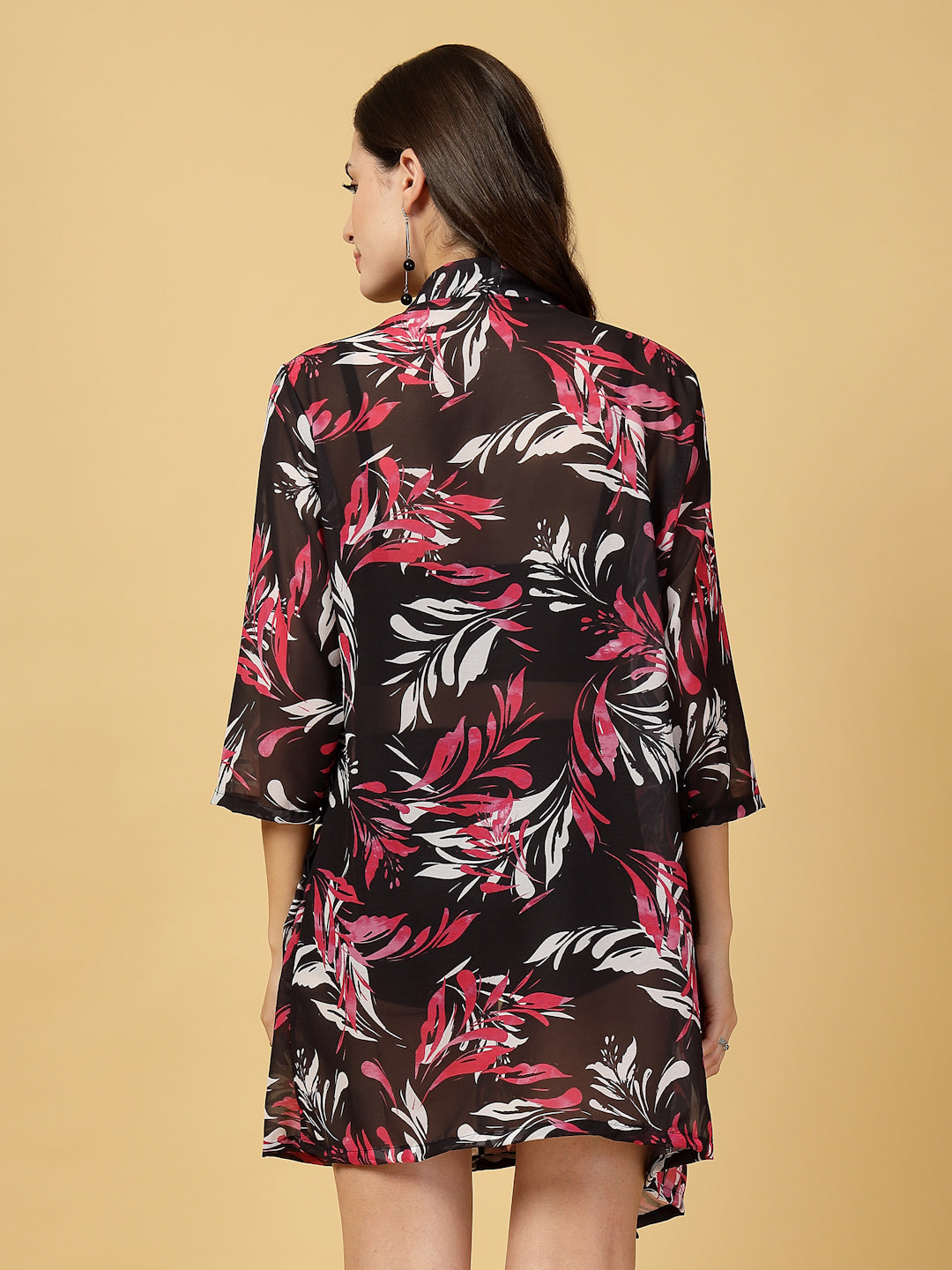 Padded Black-Pink Floral Print 3 pc Swim Set