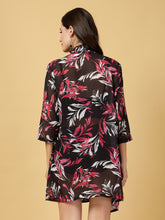 Padded Black-Pink Floral Print 3 pc Swim Set