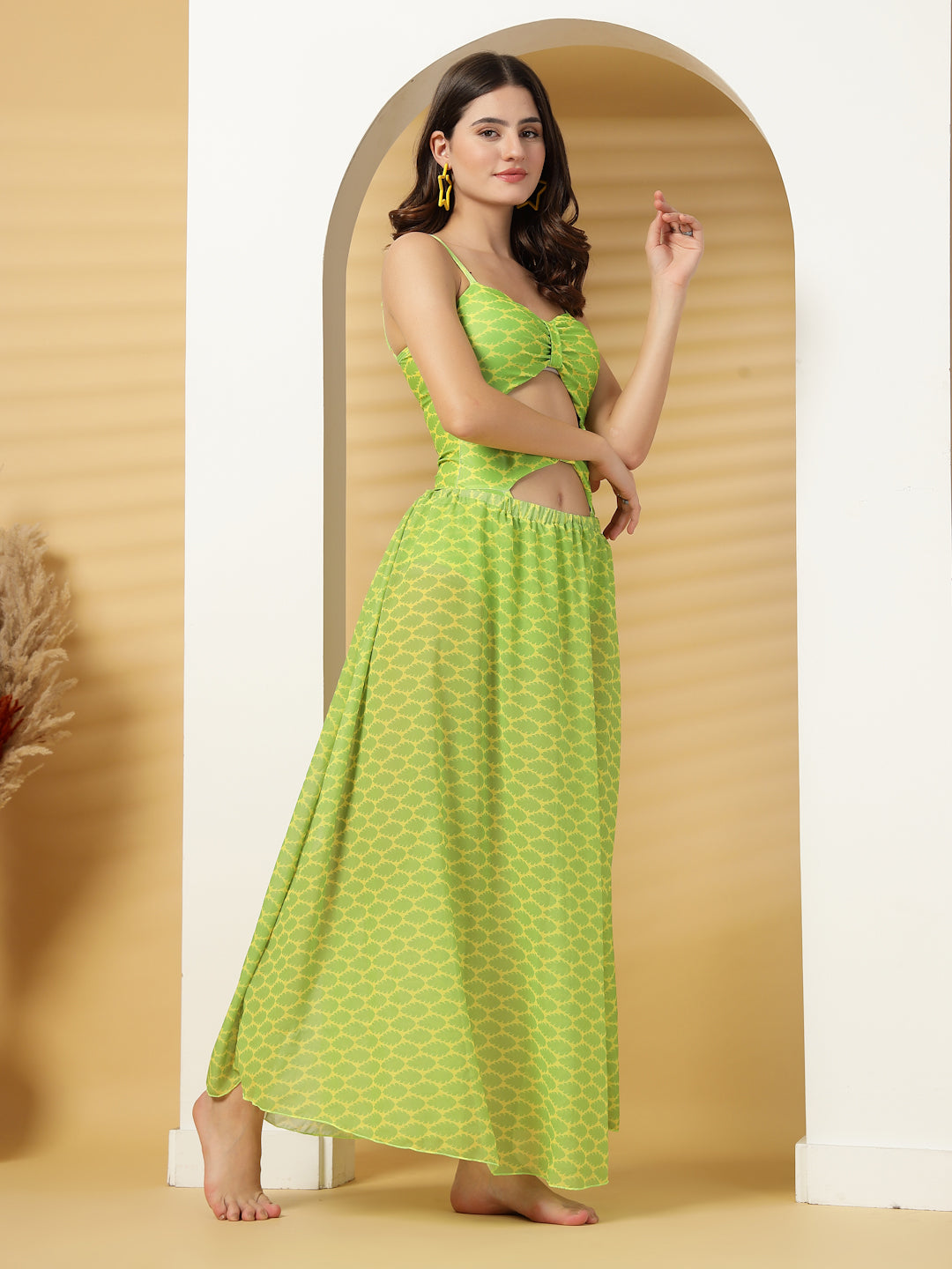 CUKOO Neon Knot Cut-Out Swimwear with Matching Skirt