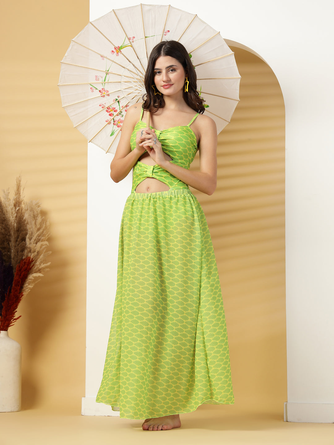 CUKOO Neon Knot Cut-Out Swimwear with Matching Skirt