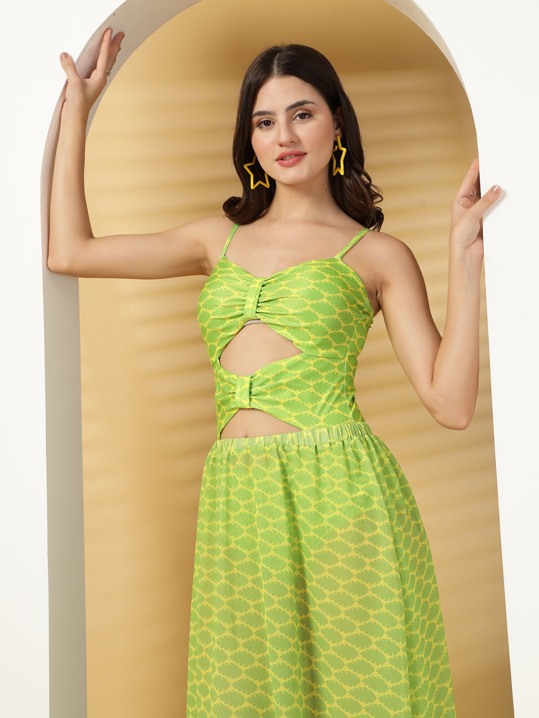 CUKOO Neon Knot Cut-Out Swimwear with Matching Skirt