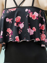 CUKOO Padded Black Floral Printed Frills One-Piece Swimwear