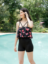 CUKOO Padded Black Floral Printed Frills One-Piece Swimwear
