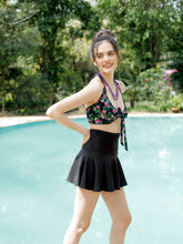 CUKOO Printed Black Floral Two piece Tankini Swimwear Set