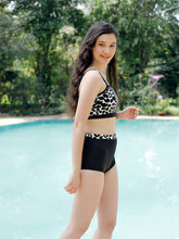CUKOO Padded Animal Printed Black Tankini