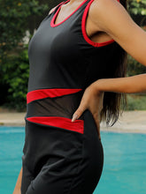 CUKOO Padded Black & Red One-Piece with Mesh Details Swimwear