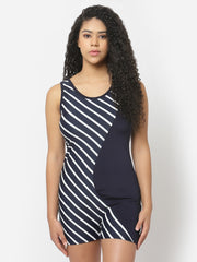 CUKOO Padded Blue Striped Printed Swimsuit