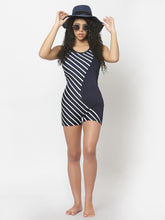 CUKOO Padded Blue Striped Printed Swimsuit