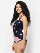 CUKOO Padded Blue Striped Printed Swimsuit/Monikini