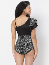 CUKOO Padded Shoulder frill Black Printed Swimwear/Monikini