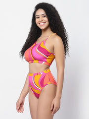 CUKOO Padded Pink Printed Bikini