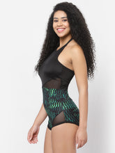 CUKOO Padded Black & Green Printed Swimwear/Monikini