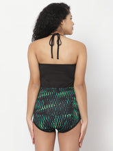 CUKOO Padded Black & Green Printed Swimwear/Monikini