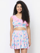 CUKOO Padded Floral Pink Two piece Skirtini Swimwear