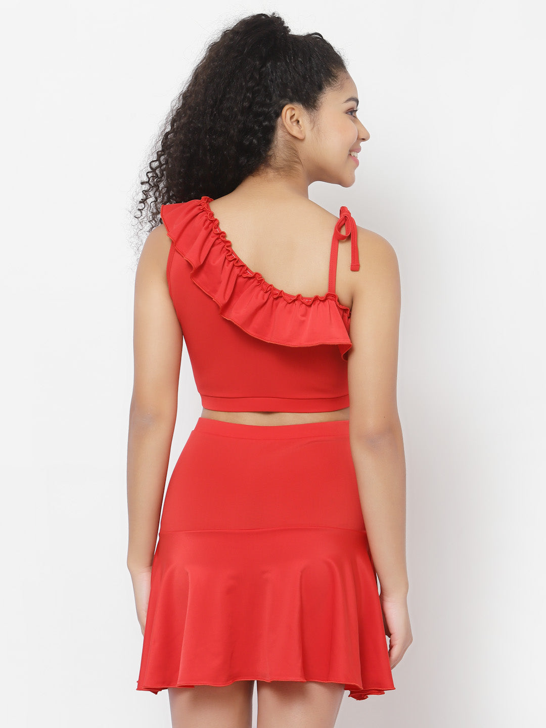CUKOO Padded Red Two piece Skirtini Swimwear