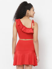 CUKOO Padded Red Two piece Skirtini Swimwear