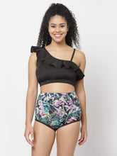 CUKOO Padded Black Frill Floral Printed Swimwear