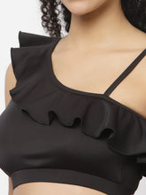 CUKOO Padded Black Frill Floral Printed Swimwear