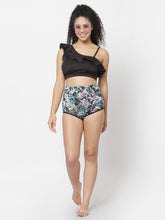 CUKOO Padded Black Frill Floral Printed Swimwear