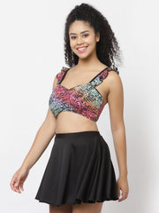 CUKOO Padded Printed Criss Cross Two piece Skirtini Swimwear