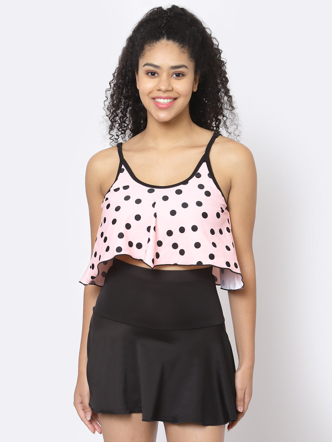 CUKOO Padded Peach Two piece Skirtini Swimwear