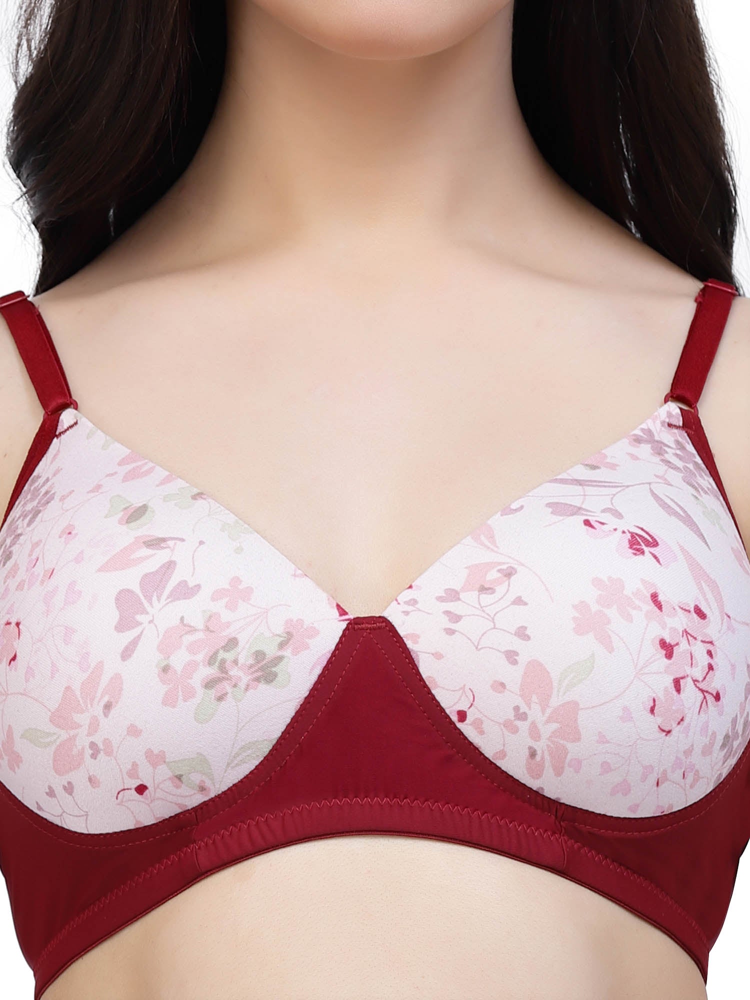 CUKOO Lightly Padded Red Floral Printed Everyday Bra